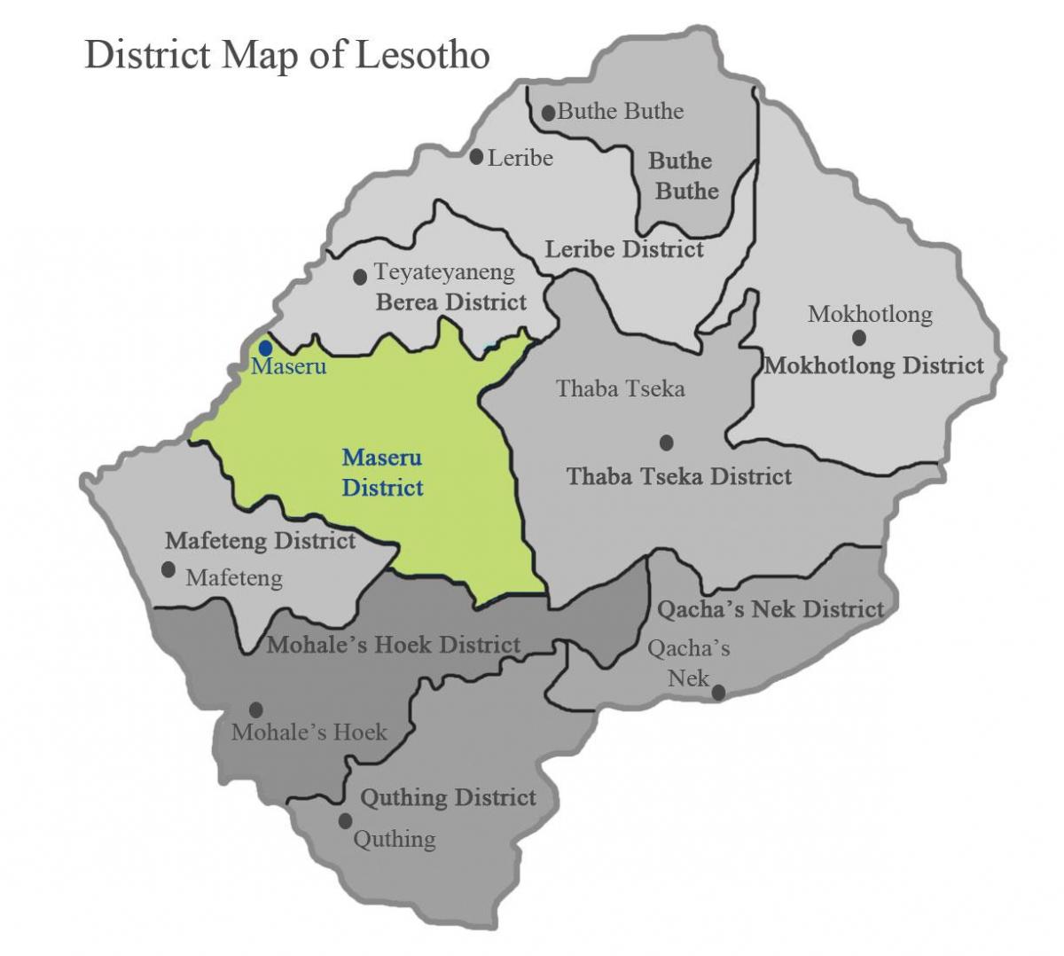 térkép Lesotho mutatja kerületek